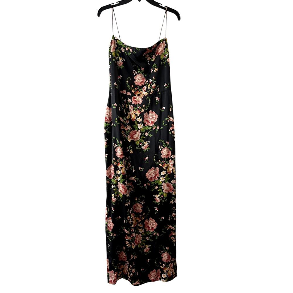 Reformation Frankie Silk Maxi Dress Silk Floral Print Black Pink Size 10 New